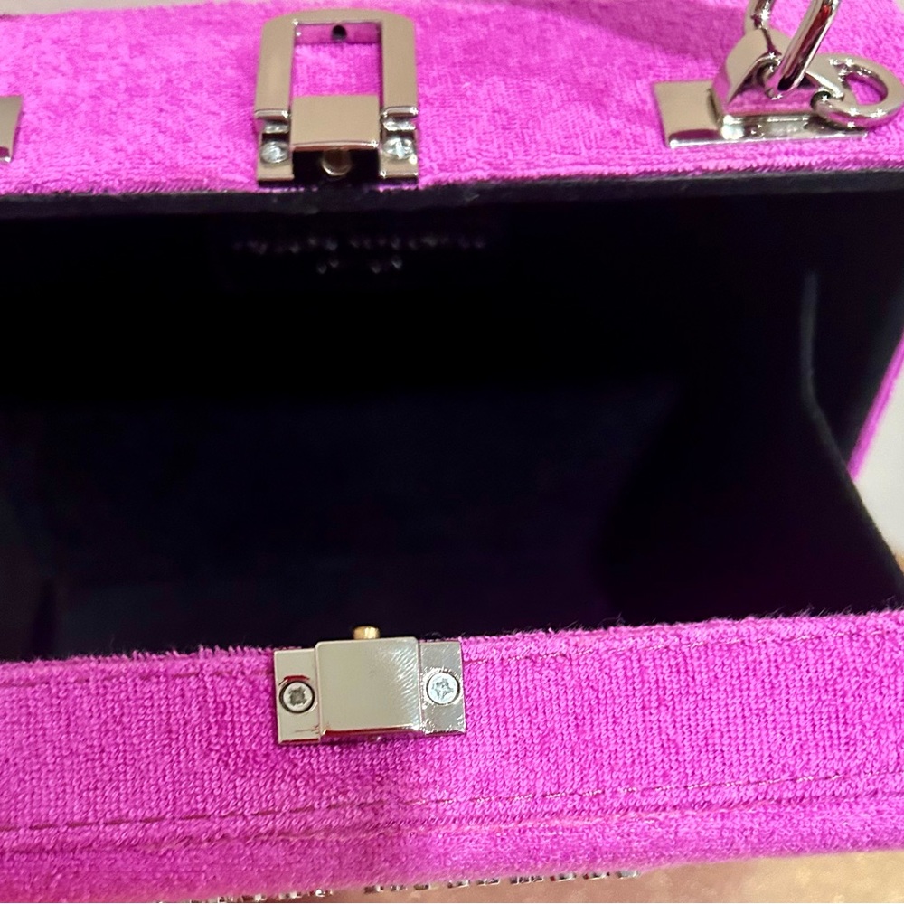 Brandon Blackwood mini trunk bag. Purple. Packaged crossbody strap. Dust bag. - Picture 3 of 4